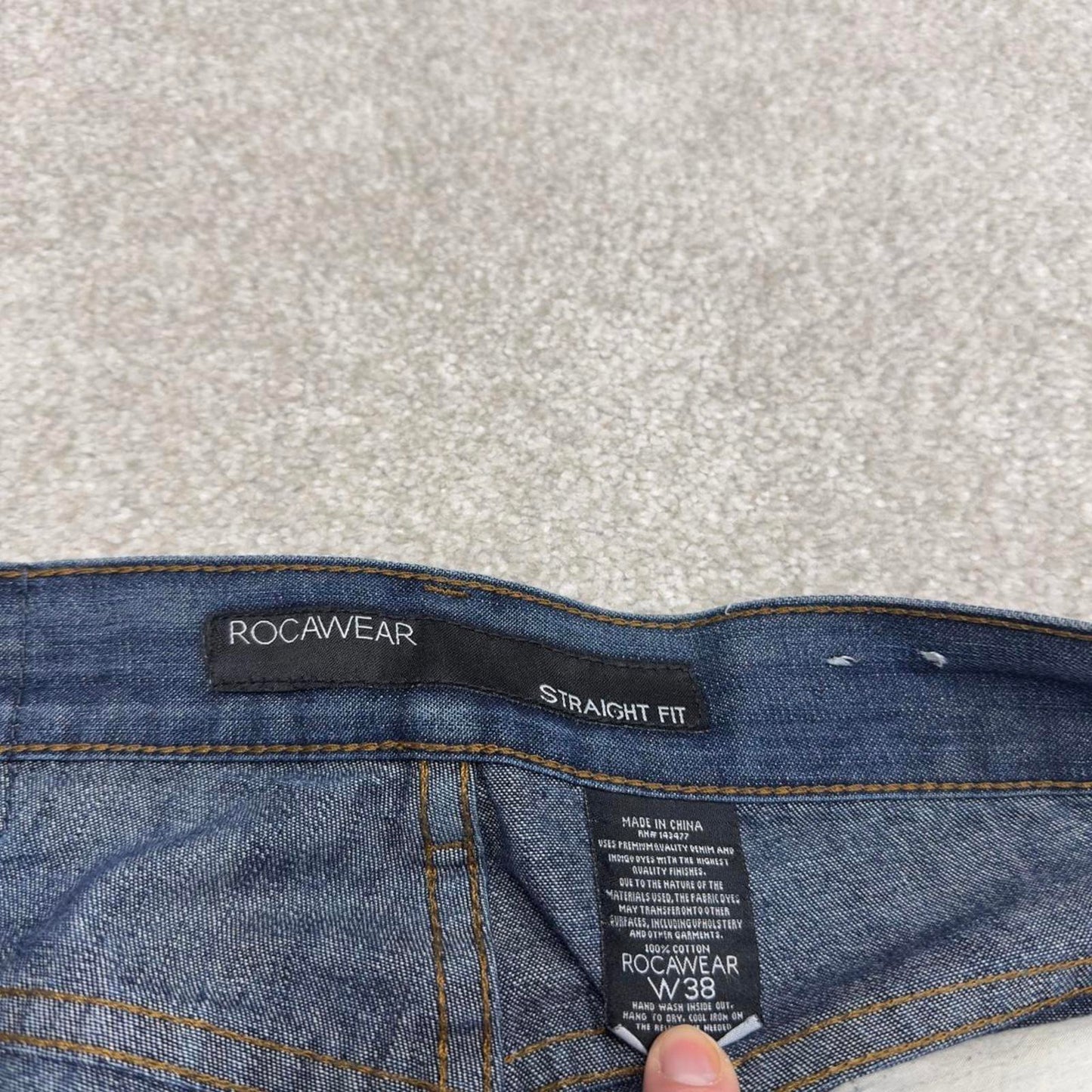Vintage y2k embroidered Rocawear jeans blue Casual style 5 pocket straight leg denim pants