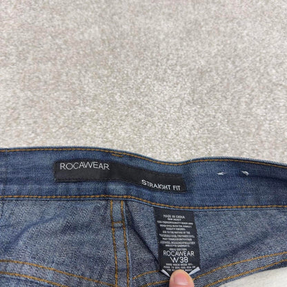 Vintage y2k embroidered Rocawear jeans blue Casual style 5 pocket straight leg denim pants