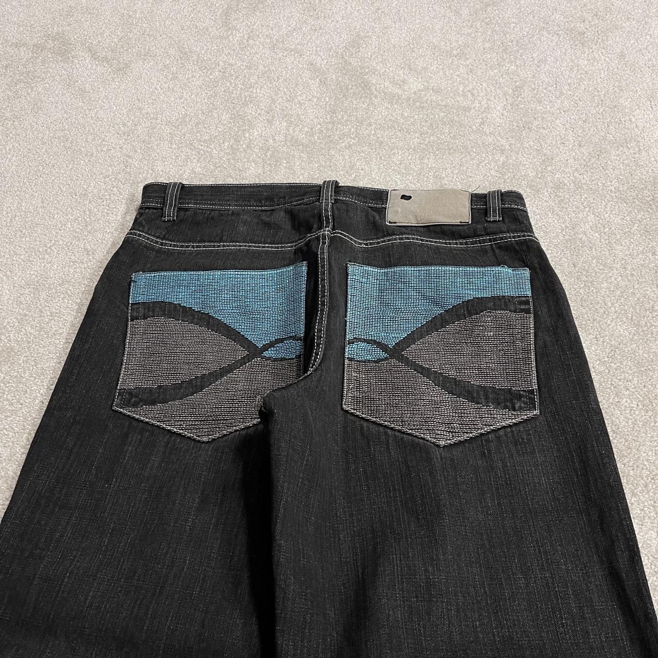 Baggy embroidered jeans y2k W36L31 black LOT29 wide leg skater style pants big embroidered designs