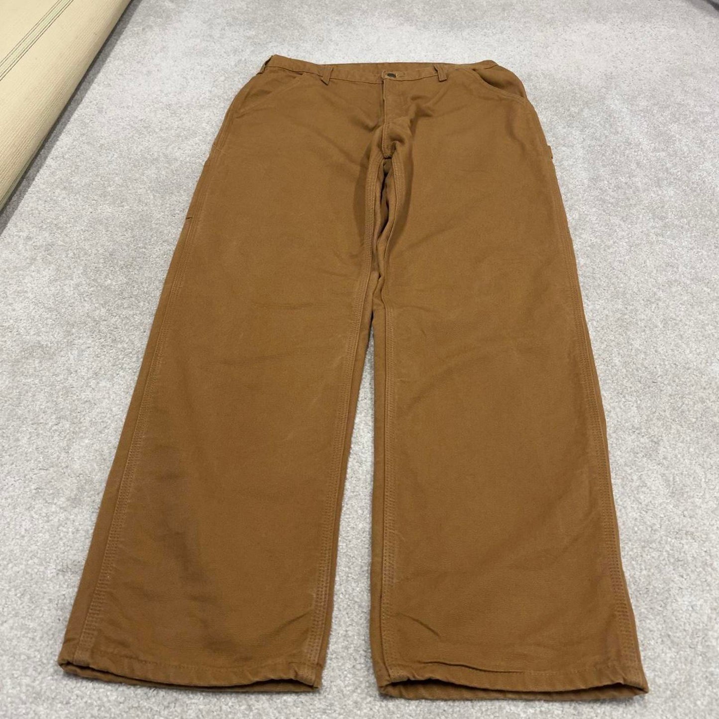 Vintage baggy Carhartt carpenter jeans tan 90s skater style W34L32 flannel lined carpenters