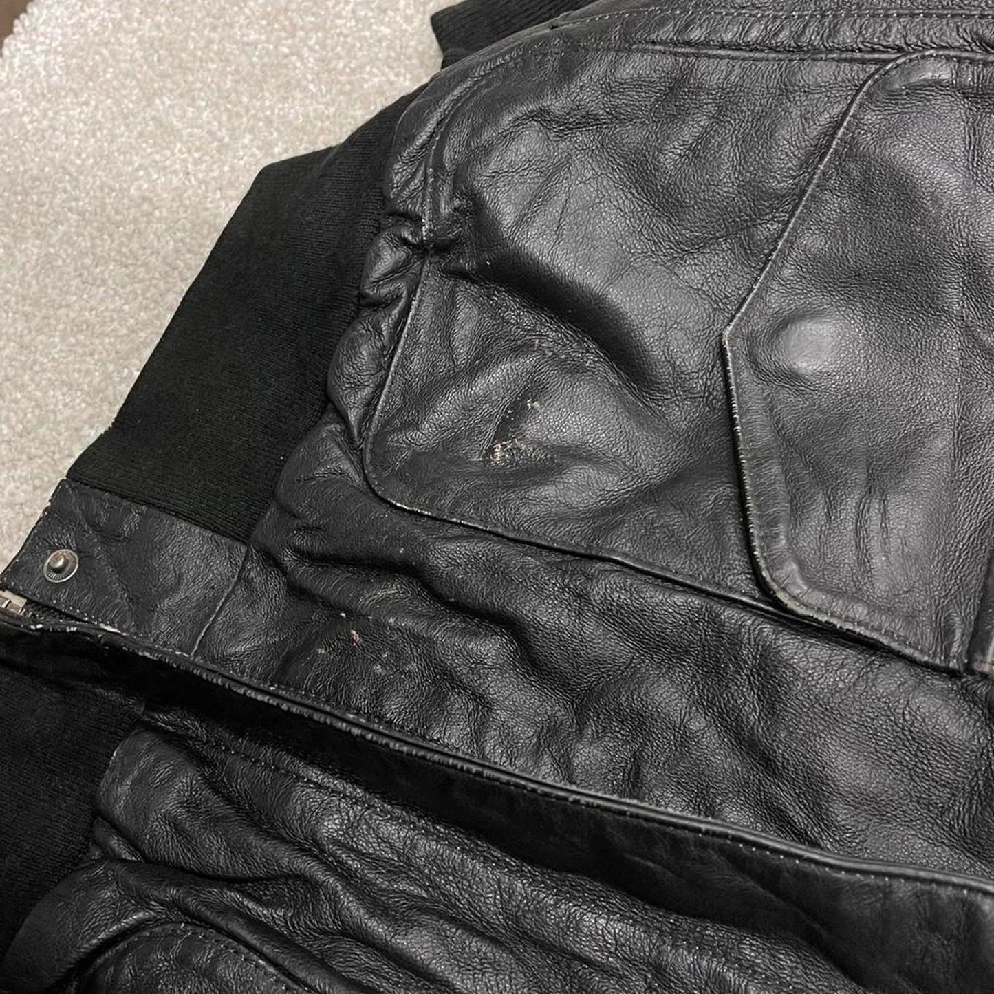 Vintage leather flight aviator bomber jacket black Air Force boxy genuine leather flight coat