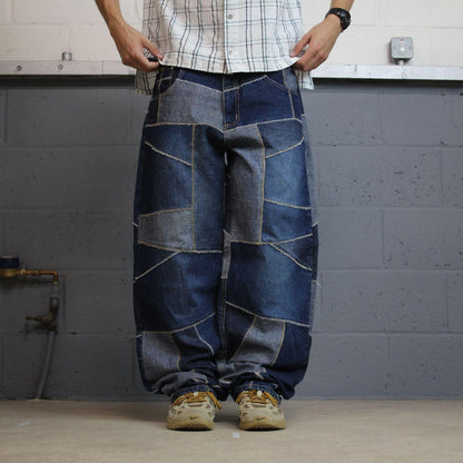 Vibes baggy patchwork jeans y2k blue colour block denim wide leg fit skater pants