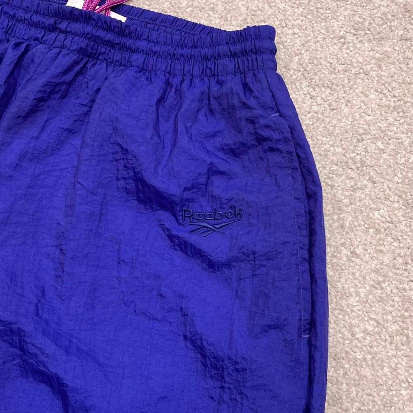 Vintage y2k baggy Reebok tracksuit bottoms blue Wide leg embroidered logo drawstring track pants