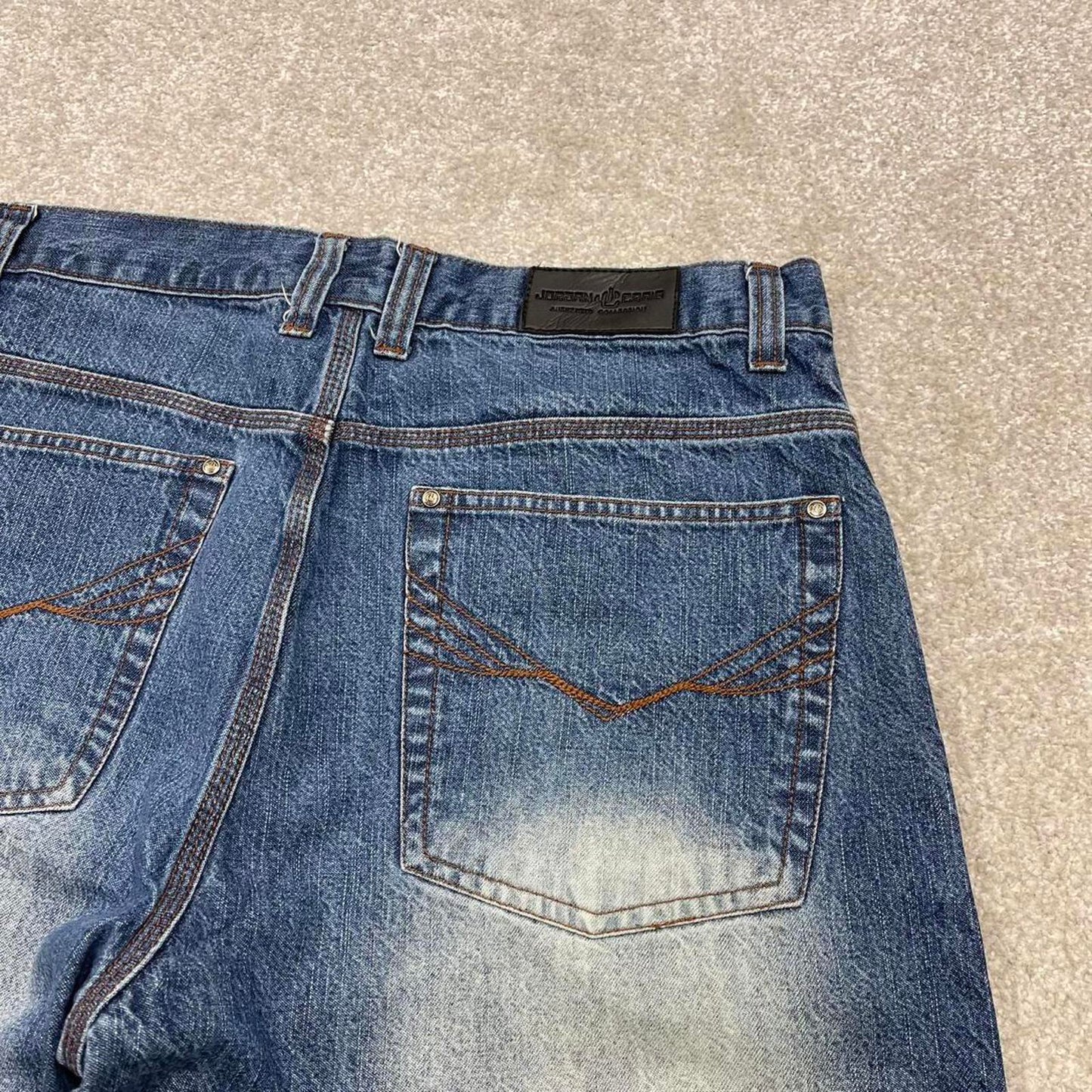 Y2k long baggy denim shorts skater style blue Jordan Craig wide leg summer festival jorts