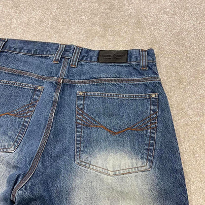 Y2k long baggy denim shorts skater style blue Jordan Craig wide leg summer festival jorts