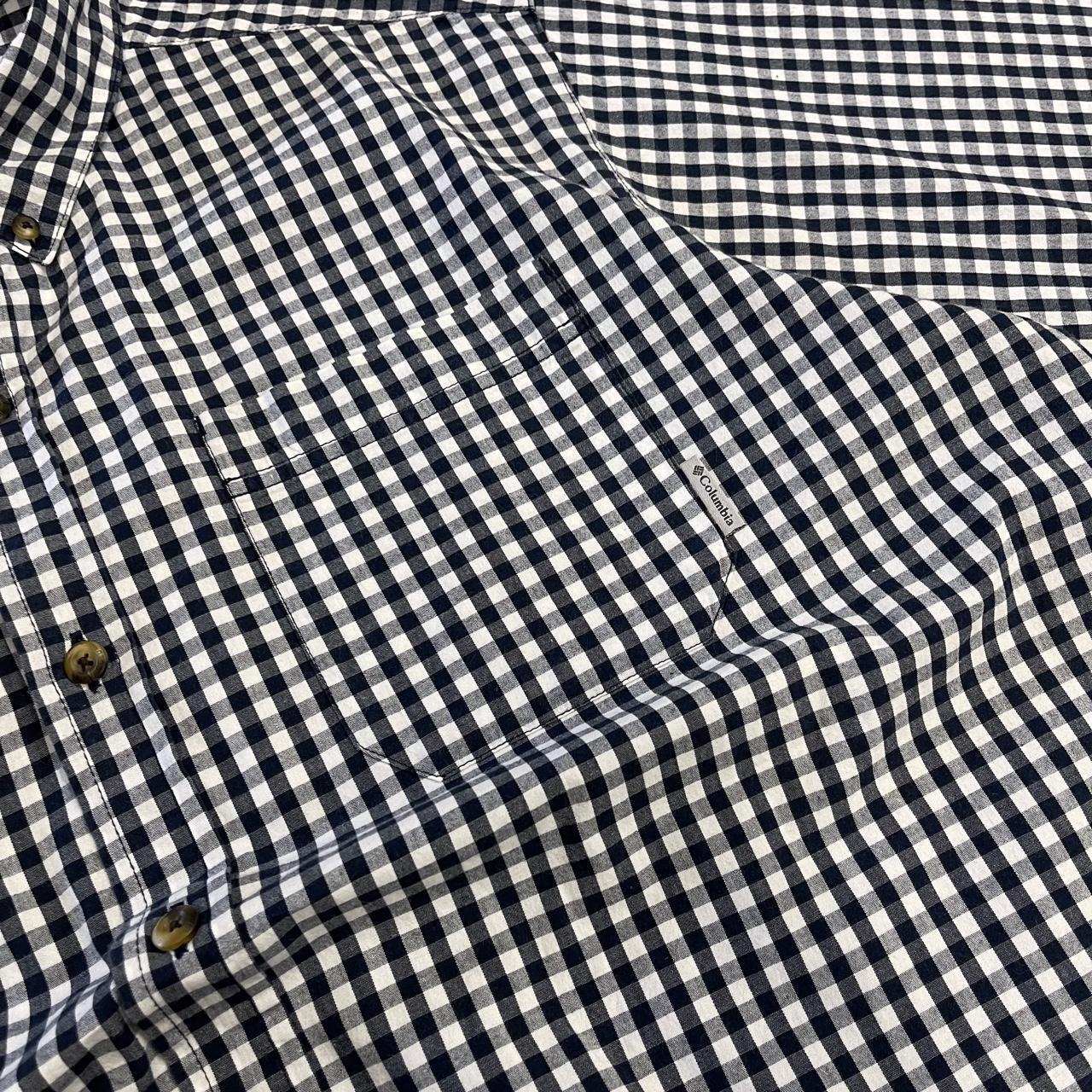 Columbia checkered short sleeve shirt white navy Festival style button down summer shirt