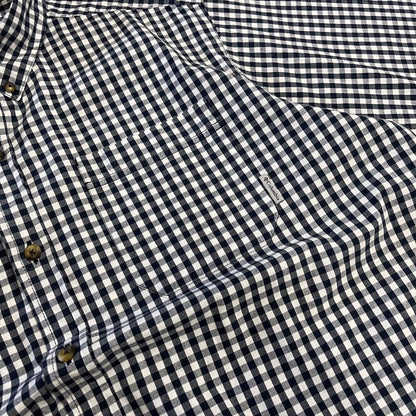 Columbia checkered short sleeve shirt white navy Festival style button down summer shirt