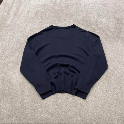 Vintage Y2K Nautica v neck knit sweater jumper navy Embroidered logo knitted pullover
