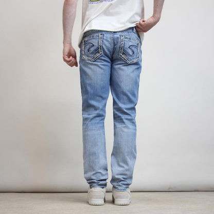 Silver embroidered denim jeans W32 L30 blue skinny y2k embroidered design