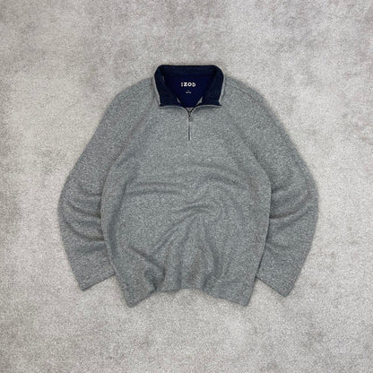 Grey Izod technical fleece Large 1/4 zip up pull over y2k autumn knit style