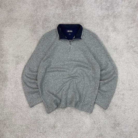 Grey Izod technical fleece Large 1/4 zip up pull over y2k autumn knit style
