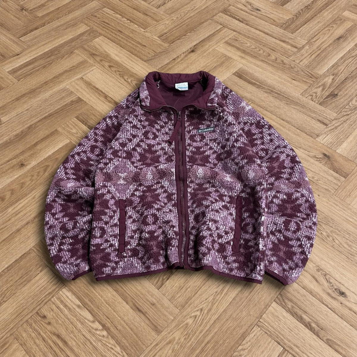 Y2K Colombia fleece aztec pattern Women's purple full zip autumn teddy bear pile fleece