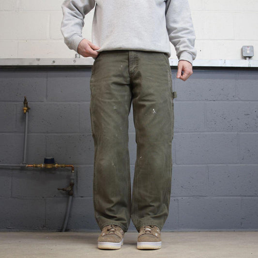 Y2K Carhartt carpenter jeans W33L30 green Relaxed straight canvas skate style workwear cargo pants