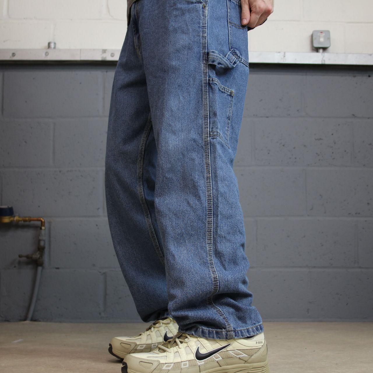 Y2K baggy carpenter jeans W34L30 blue denim Full blue loose straight leg utility workwear