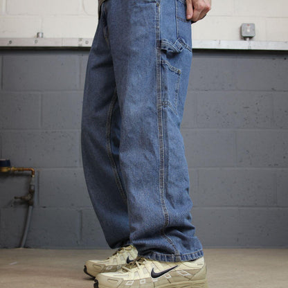 Y2K baggy carpenter jeans W34L30 blue denim Full blue loose straight leg utility workwear