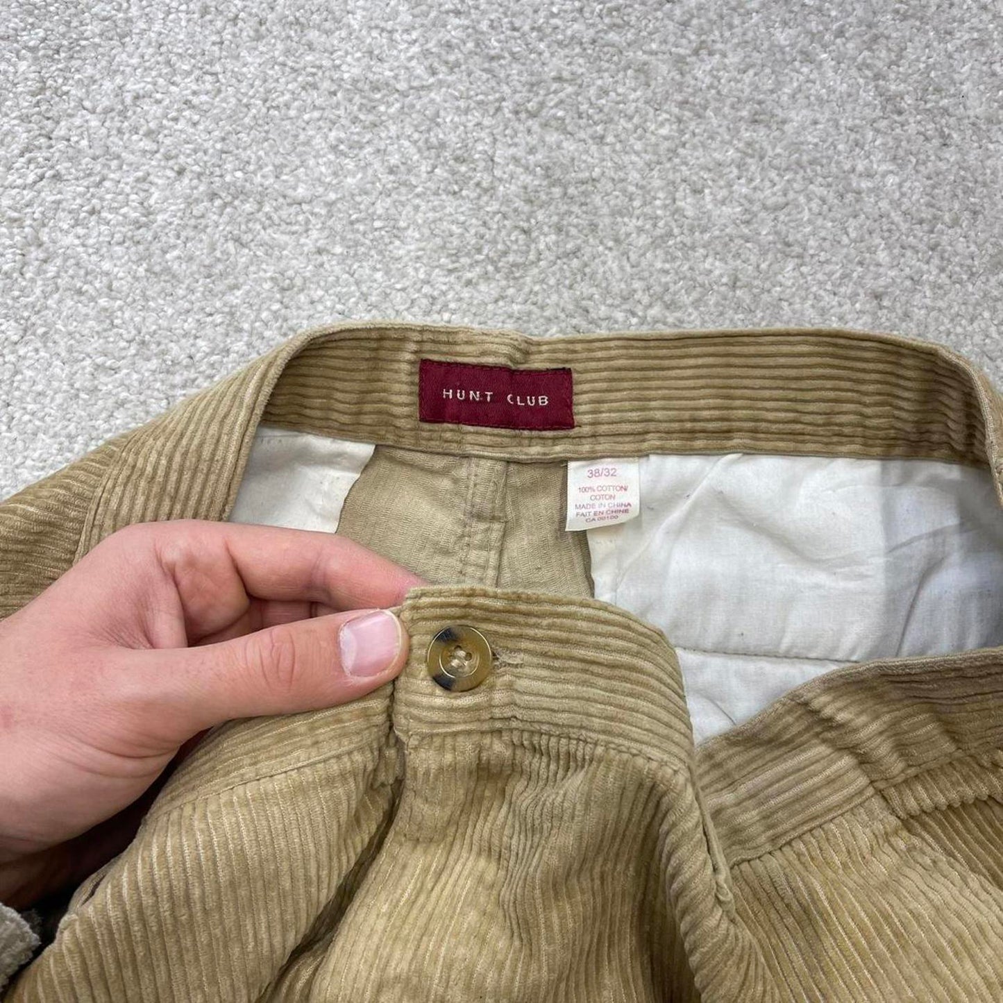 Baggy Hunt Club corduroy pants W40L27 beige wide wale jumbo cord trousers 90s skater style