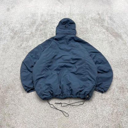 Y2K Champion technical windbreaker jacket blue Padded fleece lined thick embroidered hooded coat