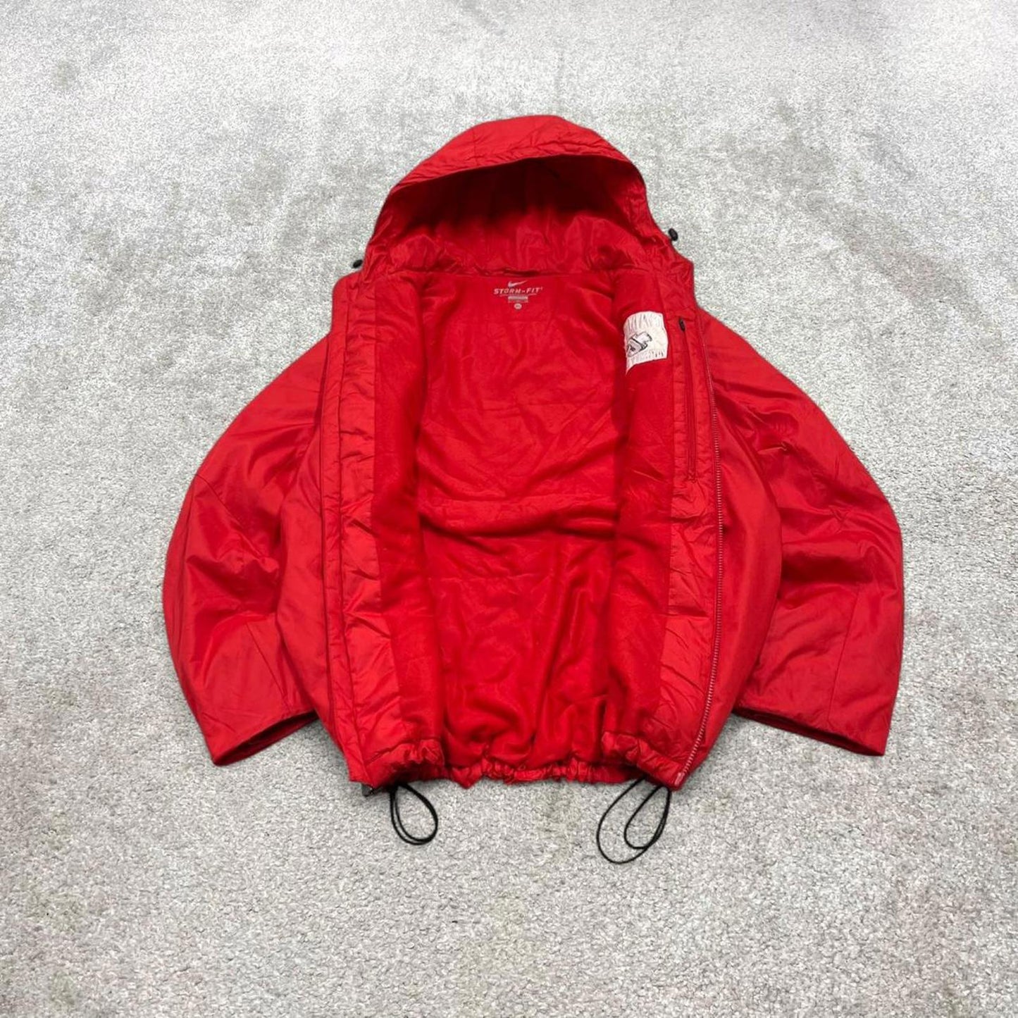 Y2K Nike technical windbreaker jacket red Nike storm fit coat, full zip, logos, hood and pockets