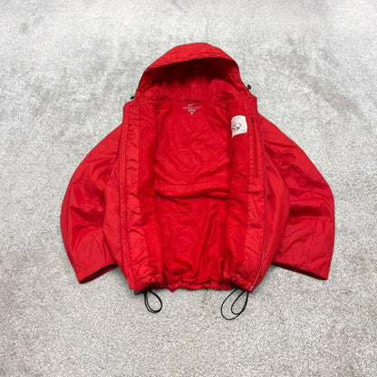 Y2K Nike technical windbreaker jacket red Nike storm fit coat, full zip, logos, hood and pockets