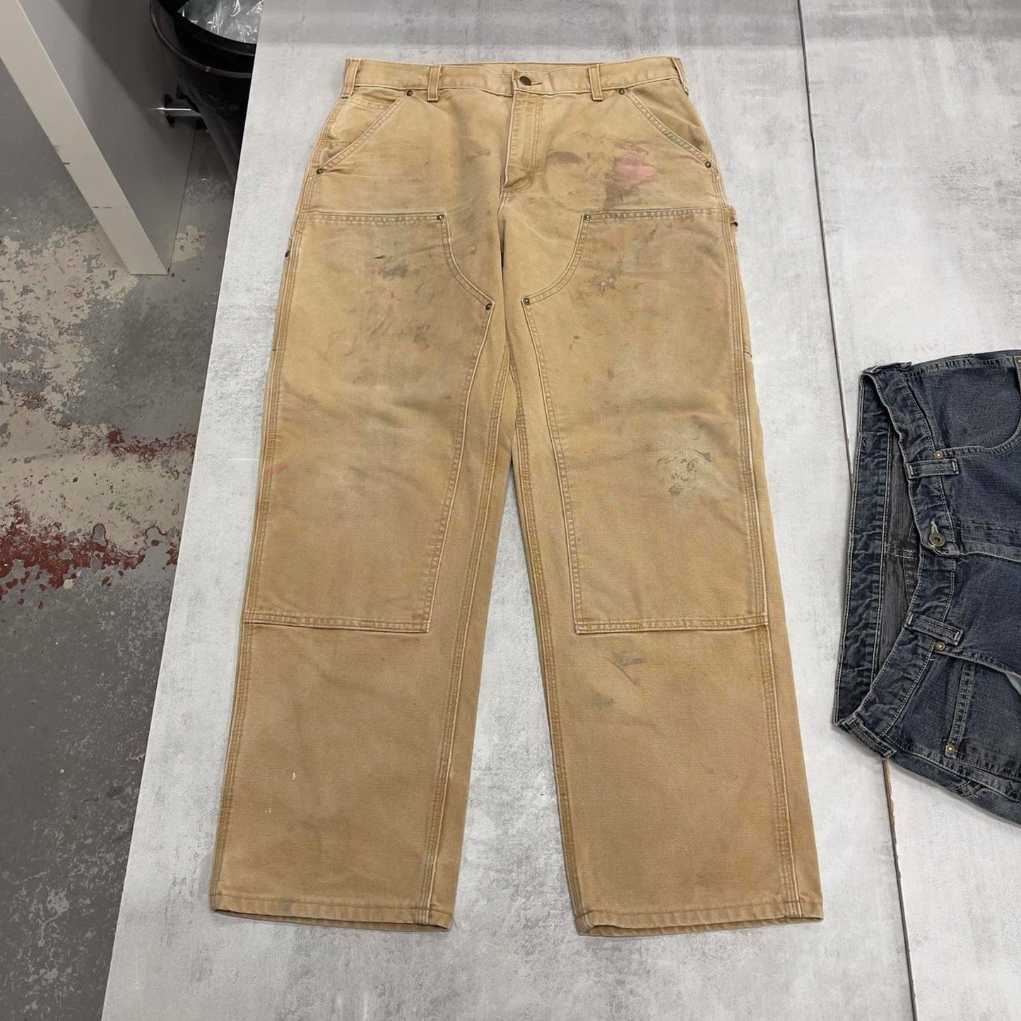Baggy Carhartt double knee carpenter jeans W36 L32 tan 90s style skater cargos