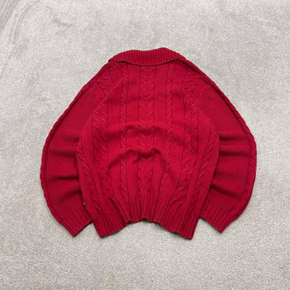 00s Nautica cable knit sweater jumper embroidered XL men's red knitted pull over y2k 90s style
