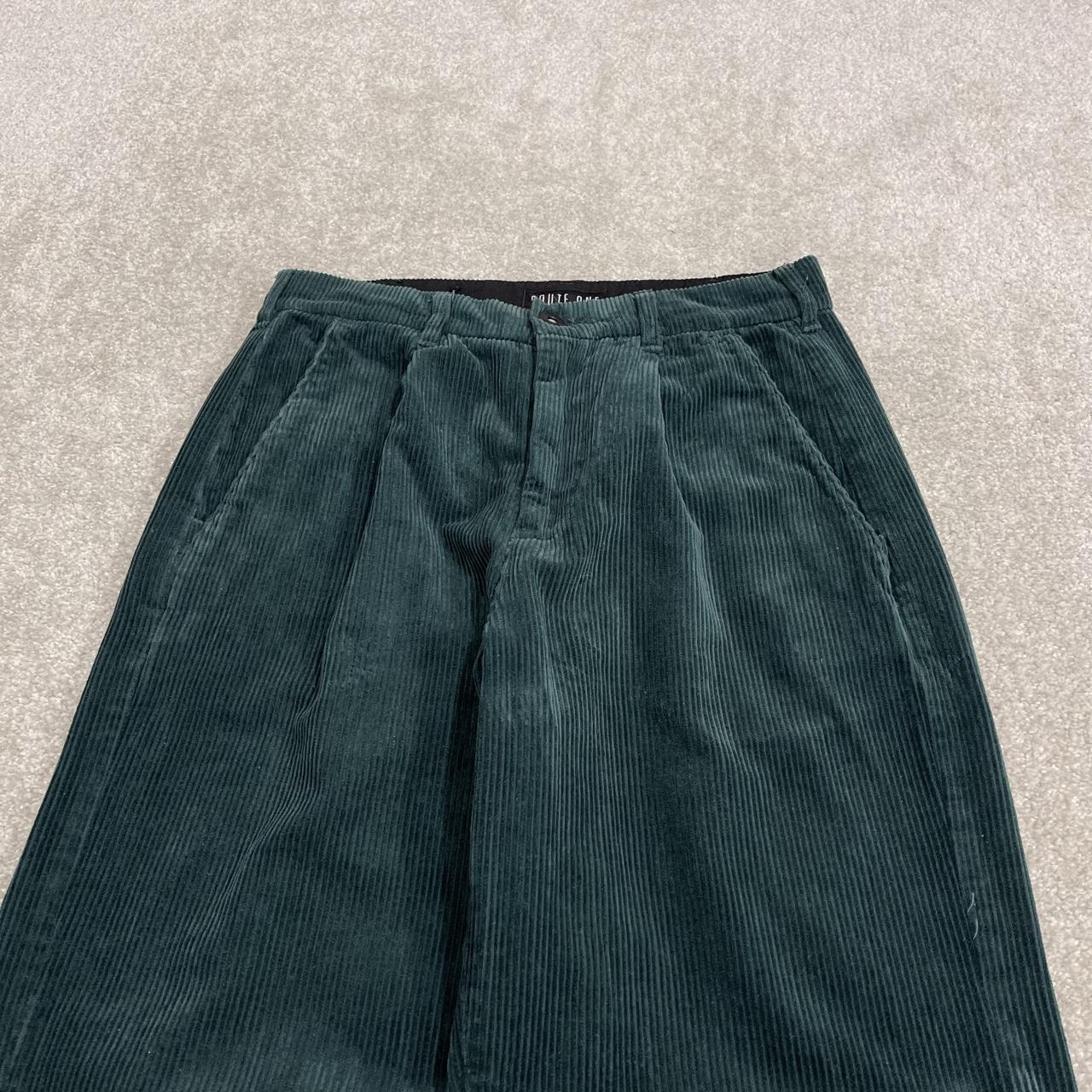 Route One pleated corduroy pants green W29L32 Wide wale chunky jumbo cord trousers, belt loops