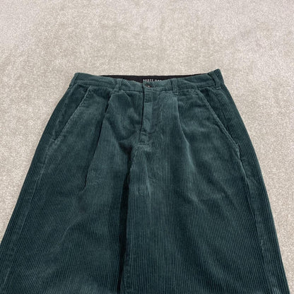 Route One pleated corduroy pants green W29L32 Wide wale chunky jumbo cord trousers, belt loops