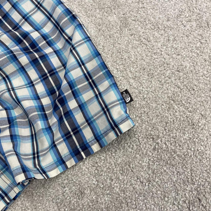 North Face boxy checkered short sleeve shirt blue TNF surf style check shirt style summer festival