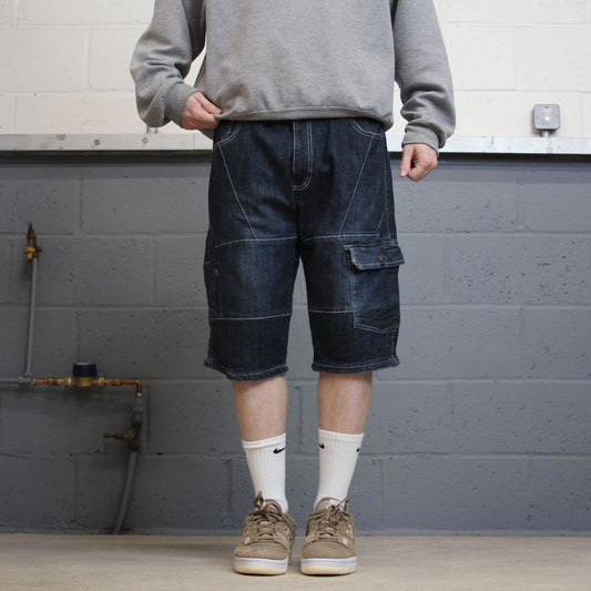 Y2k cargo shorts skater style blue Denim loose leg utility summer festival jorts