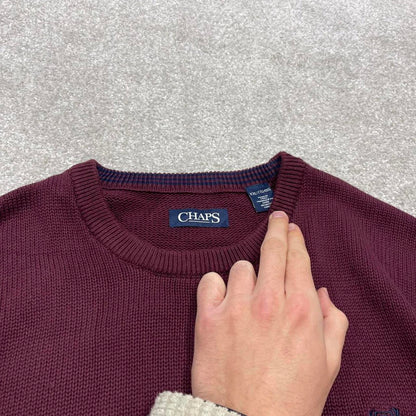 00s CHAPS knit sweater jumper XXL men's burgundy knitted pull over y2k 00s style