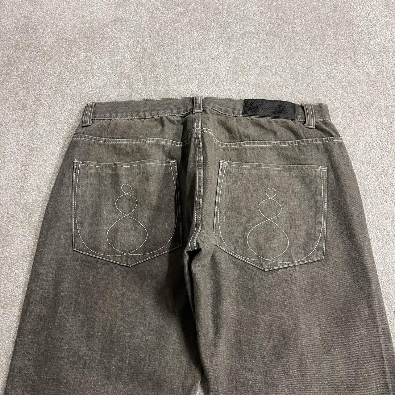 Y2K 8732 embroidered jeans grey denim W38L32 straight fit streetwear jeans
