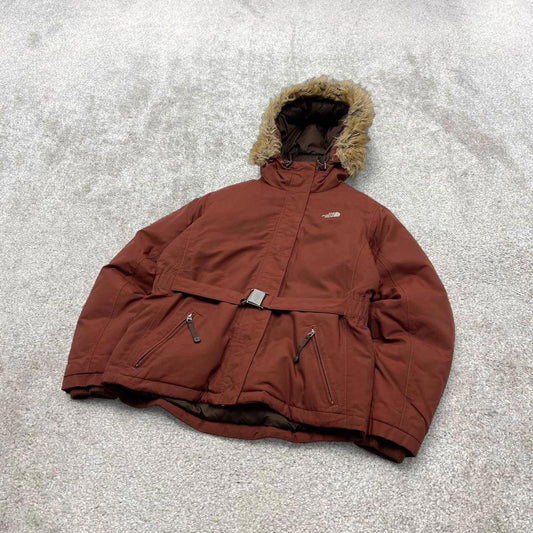 North Face HyVent puffer jacket L women's burgundy y2k 00s style tech windbreaker autumn winter