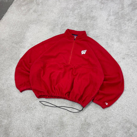Red Champion technical fleece XXL 1/2 zip up y2k style autumn adjustable waist