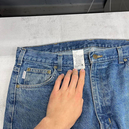 Mens vintage Carhartt jeans W40 L32 Loose traditional fit thick denim work jeans