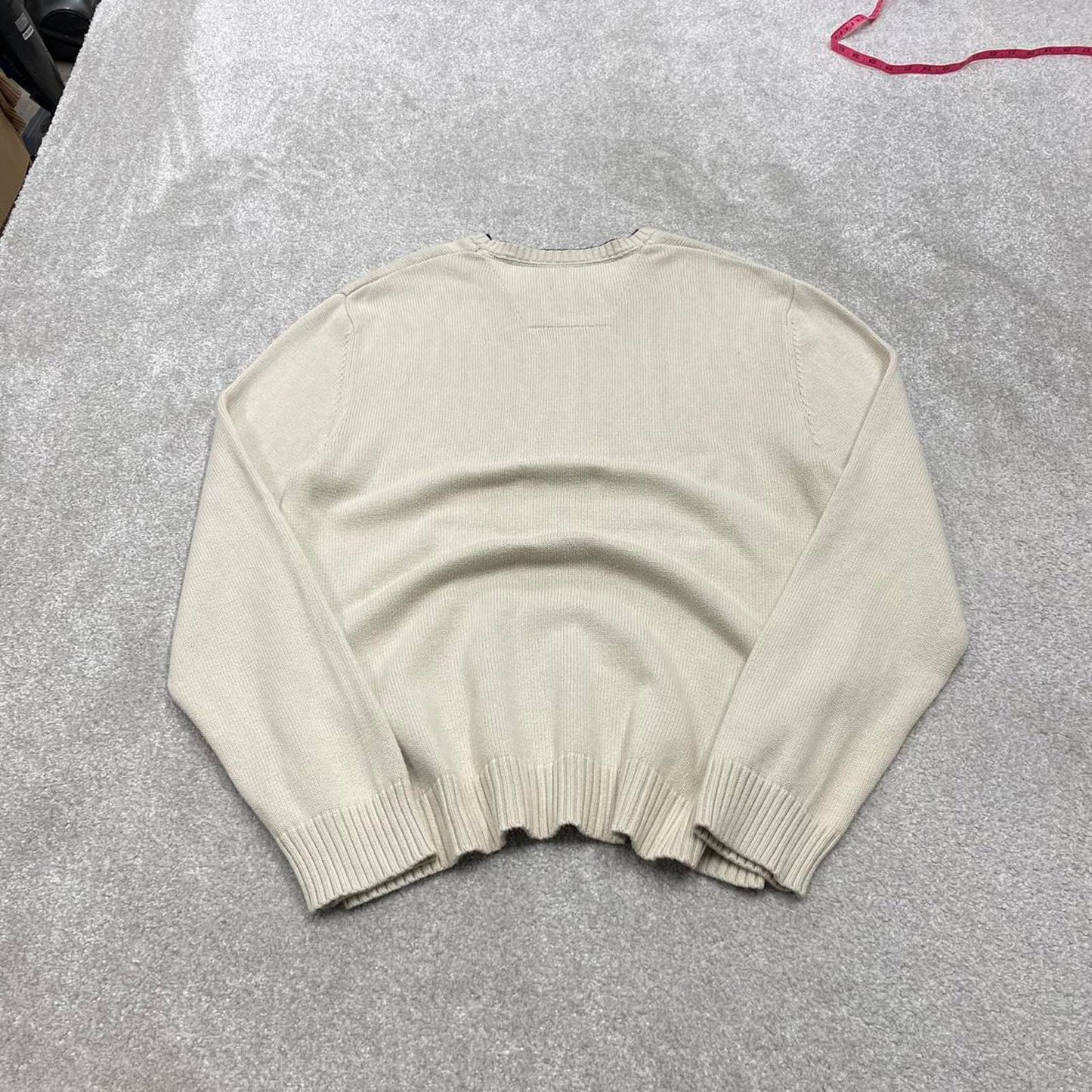 00s Nautica knit sweater jumper embroidered XXL men's beige heavy knitted pull over y2k 00s style