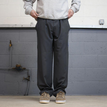 Grey Reebok trackies Large loose y2k floaty leg joggers print logo side stripe shell suit pants