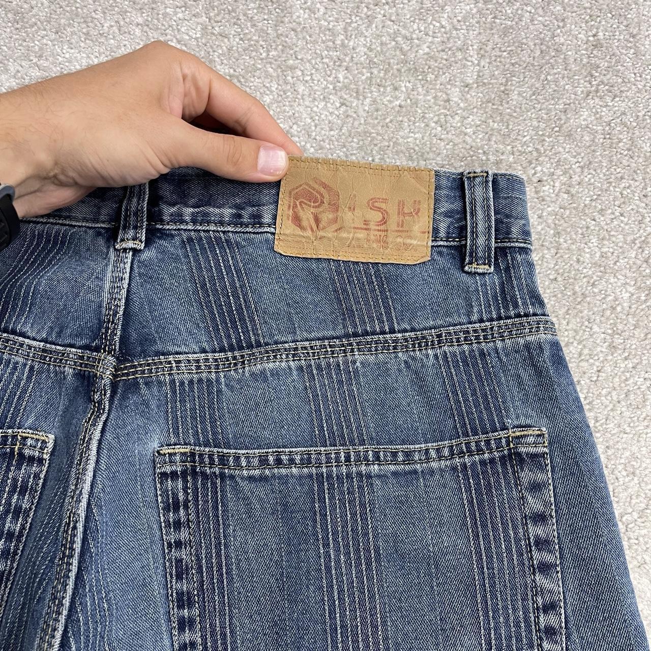 Risk baggy pinstripe shorts y2k blue Loose striped denim surf shorts