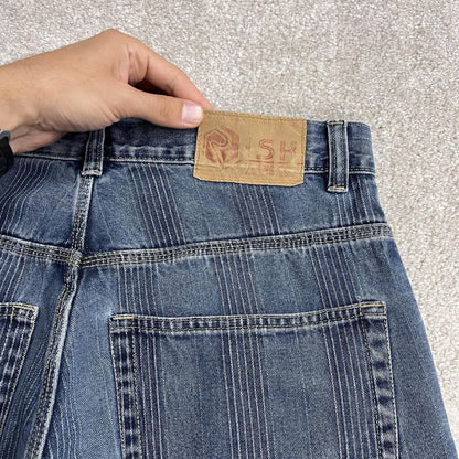 Risk baggy pinstripe shorts y2k blue Loose striped denim surf shorts