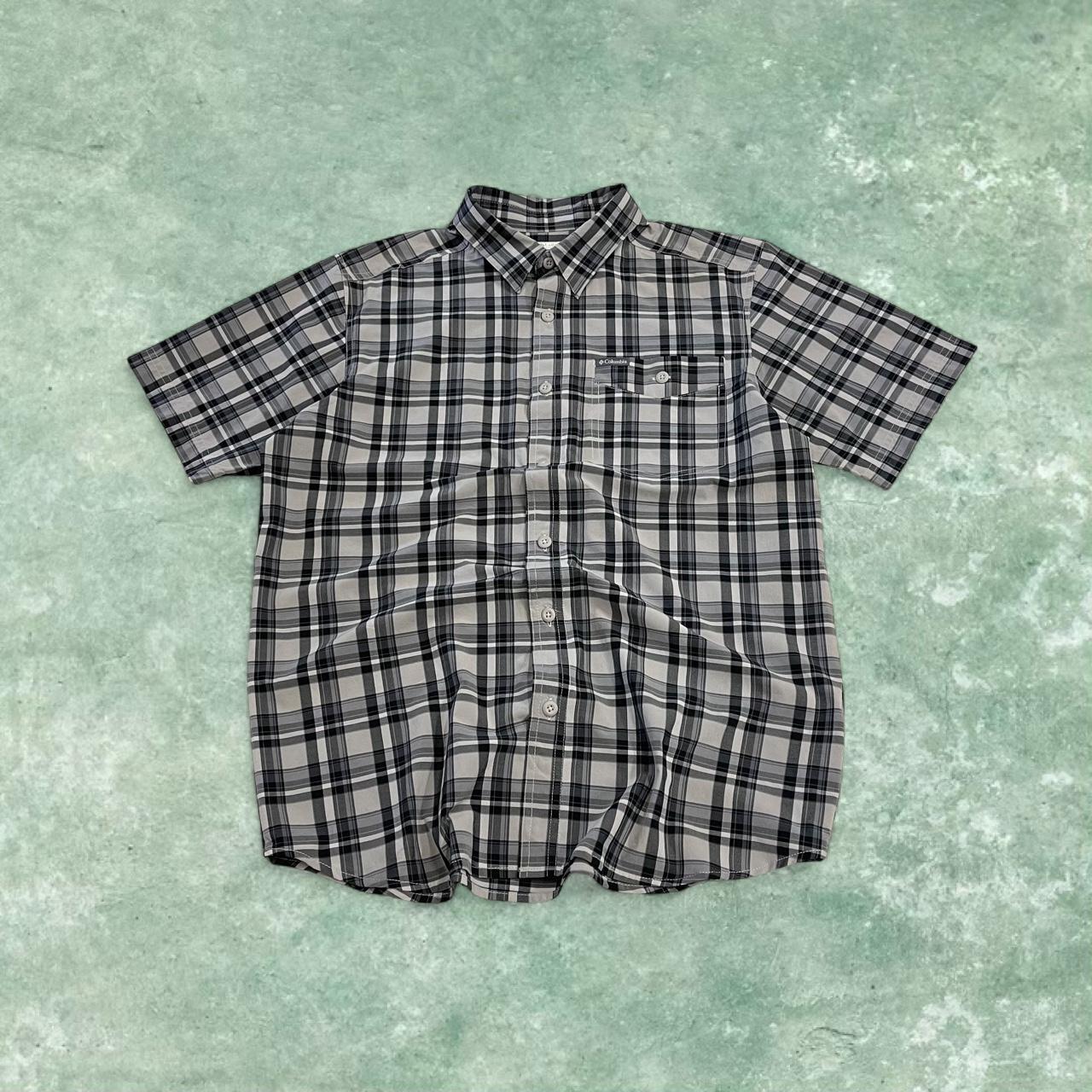 Columbia checkered shirt short sleeve y2k grey Festival surfer style button down summer shirt