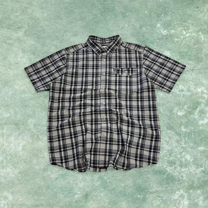Columbia checkered shirt short sleeve y2k grey Festival surfer style button down summer shirt