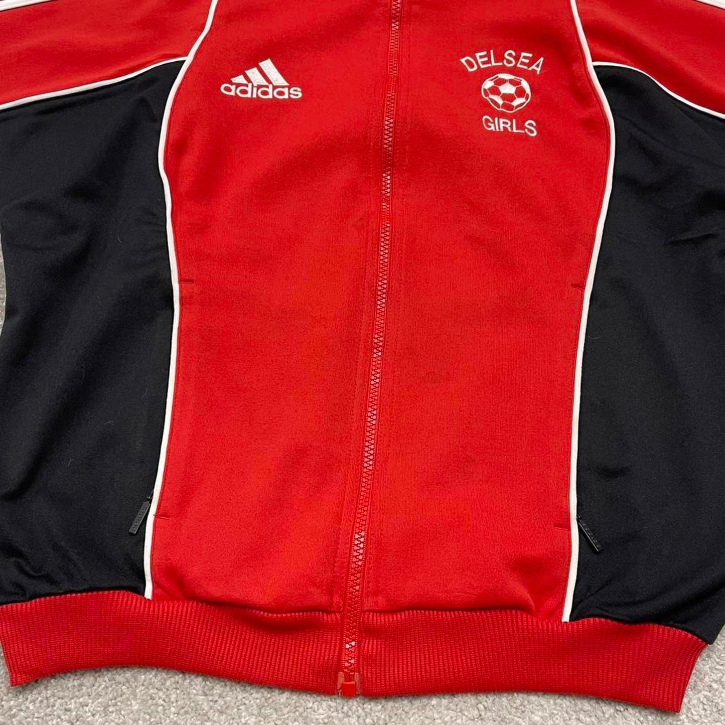 Vintage Adidas track jacket Small y2k 00s style Red funky sports tracksuit top