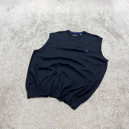 CHAPS knit sweater vest XL men's navy knitted V neck pull over y2k 00s style