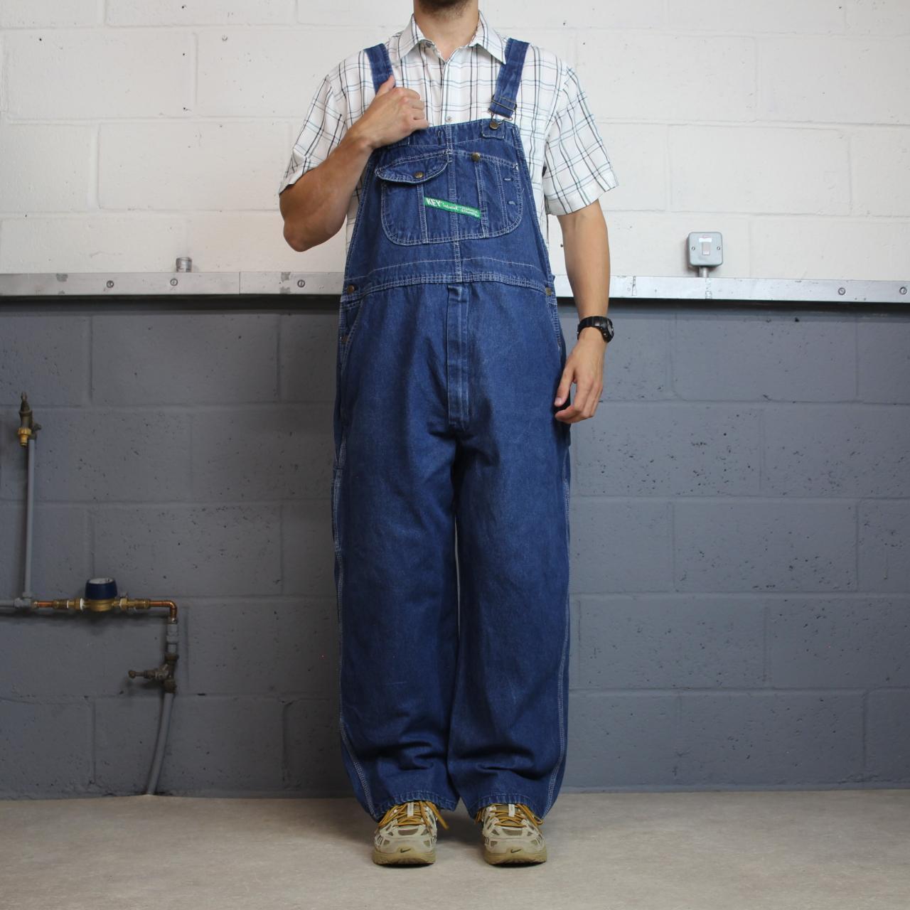 Vintage y2k denim dungarees loose fit blue Key workwear bib & brace overalls utility