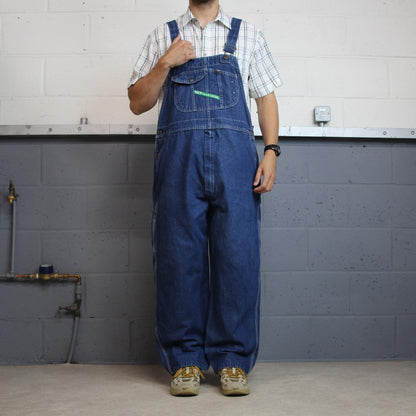 Vintage y2k denim dungarees loose blue W46L28 Key workwear bib brace overalls