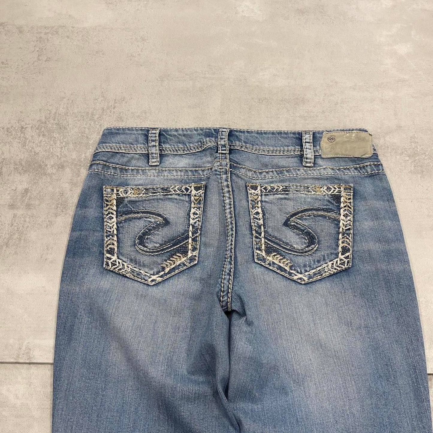 Silver embroidered denim jeans W32 L30 blue skinny y2k embroidered design