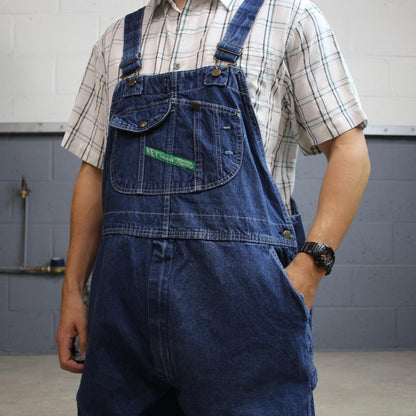 Vintage y2k denim dungarees loose blue W46L28 Key workwear bib brace overalls