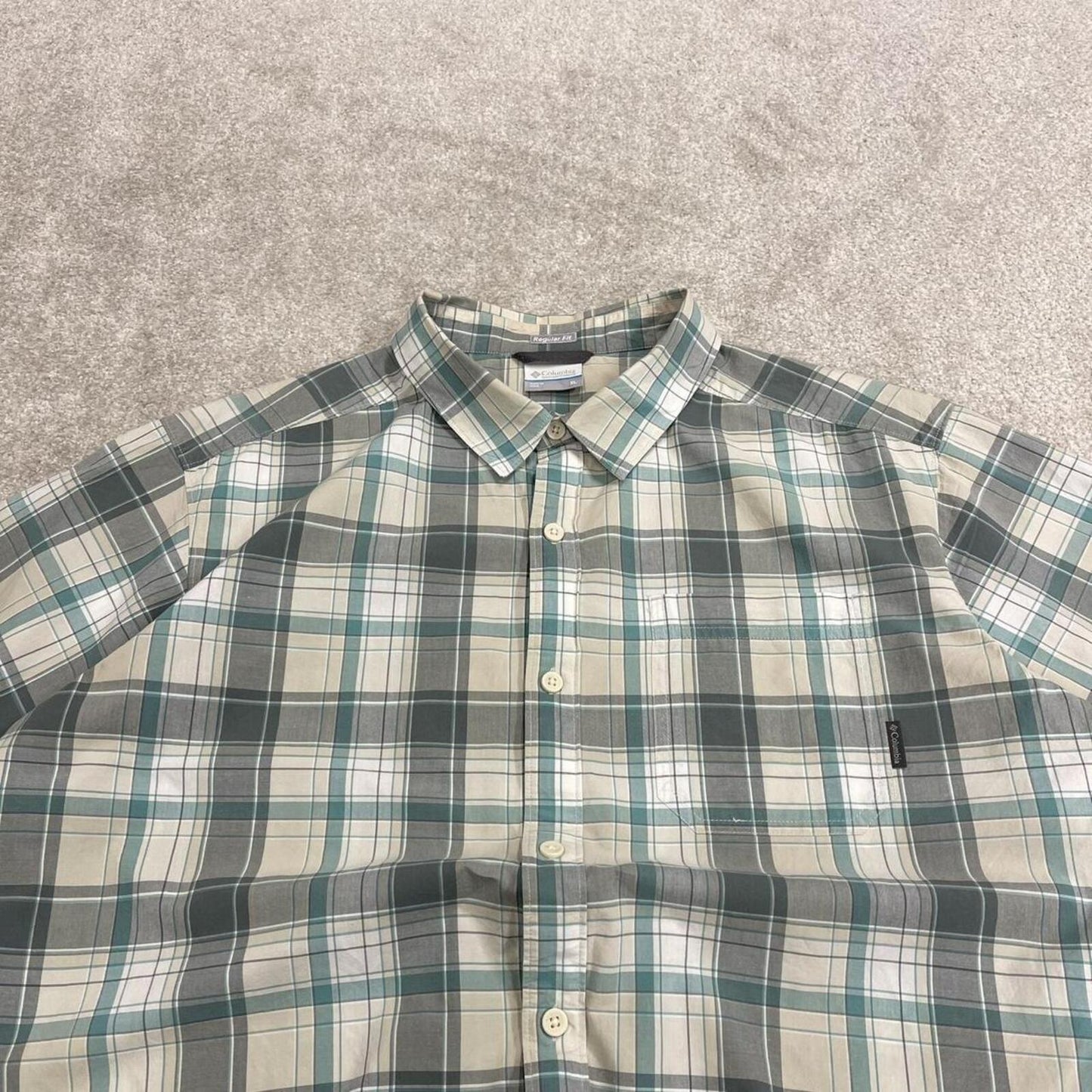 Columbia checkered short sleeve shirt geeen Surf style check shirt summer festival