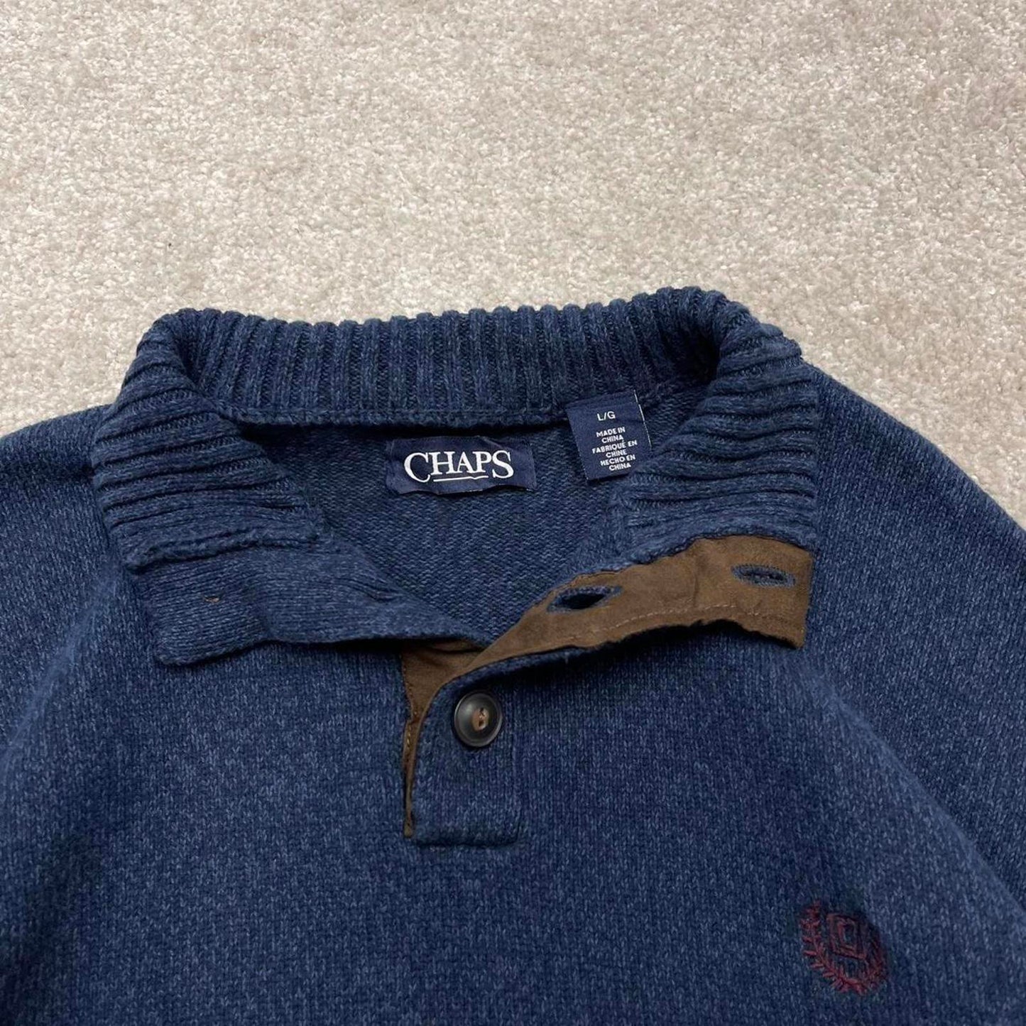 00s CHAPS knit sweater jumper embroidered L men's navy knitted button up pull over y2k 90s style