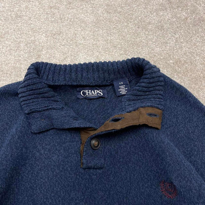00s CHAPS knit sweater jumper embroidered L men's navy knitted button up pull over y2k 90s style