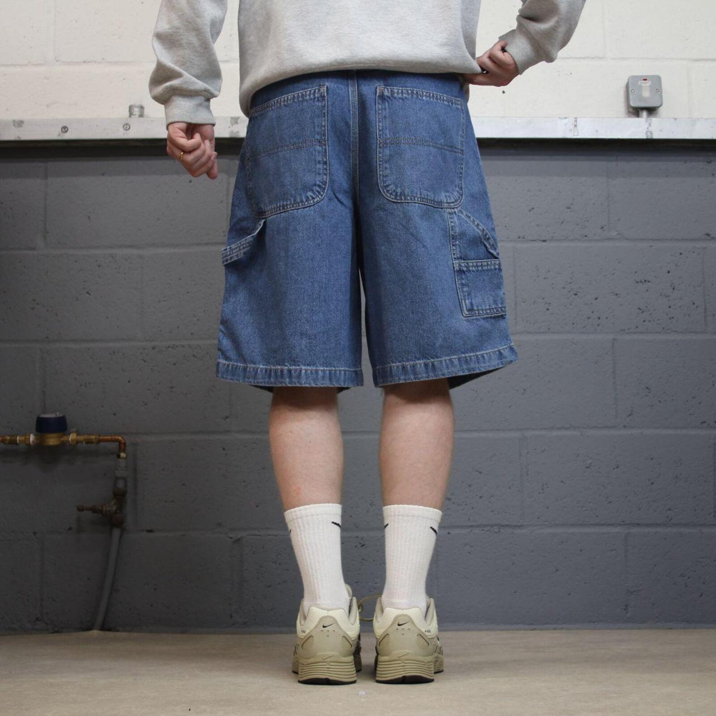 Denim carpenter shorts cargo loose blue Faded Glory skater style surf jorts